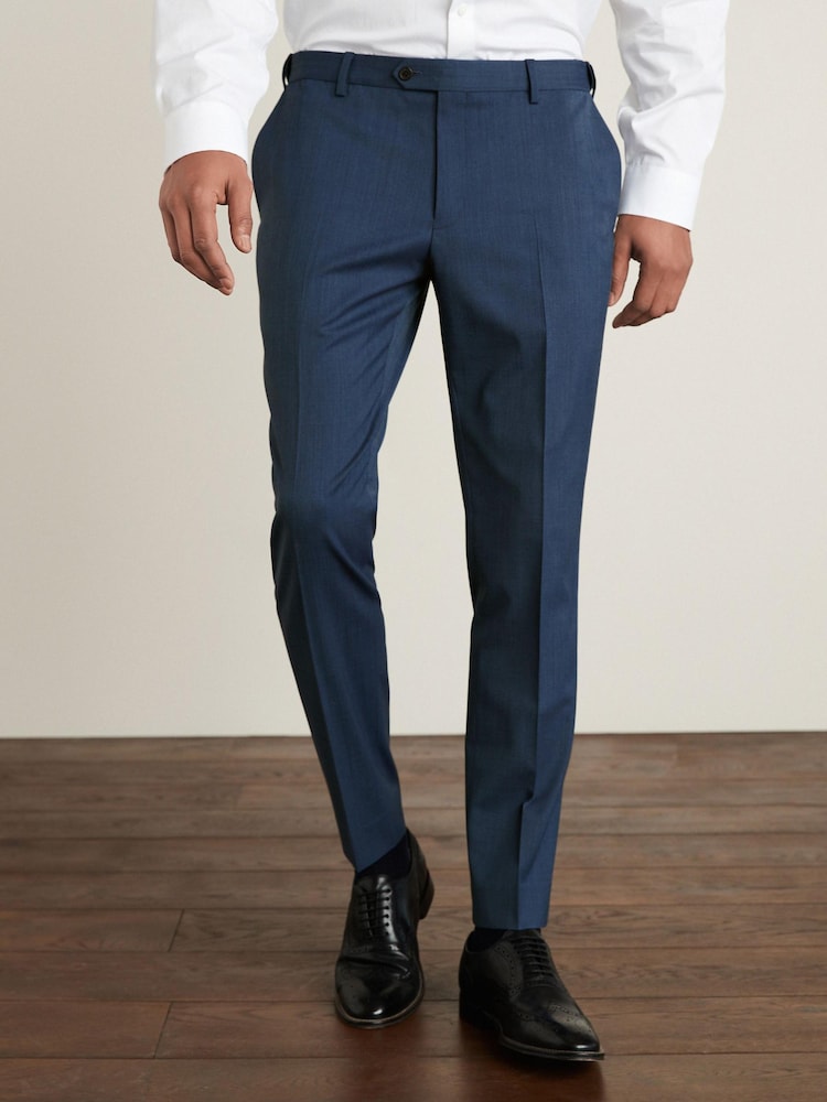 Blue Tailored Fit Motion Flex Stretch Wool Blend Suit: Trousers - Image 1 of 4