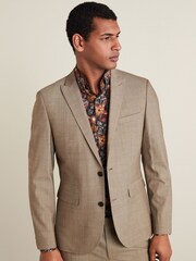 Taupe Brown Slim Motion Flex Stretch Wool Suit Jacket - Image 1 of 11