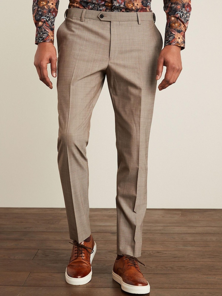 Taupe Slim Fit Motion Flex Stretch Wool Blend Suit: Trousers - Image 1 of 8