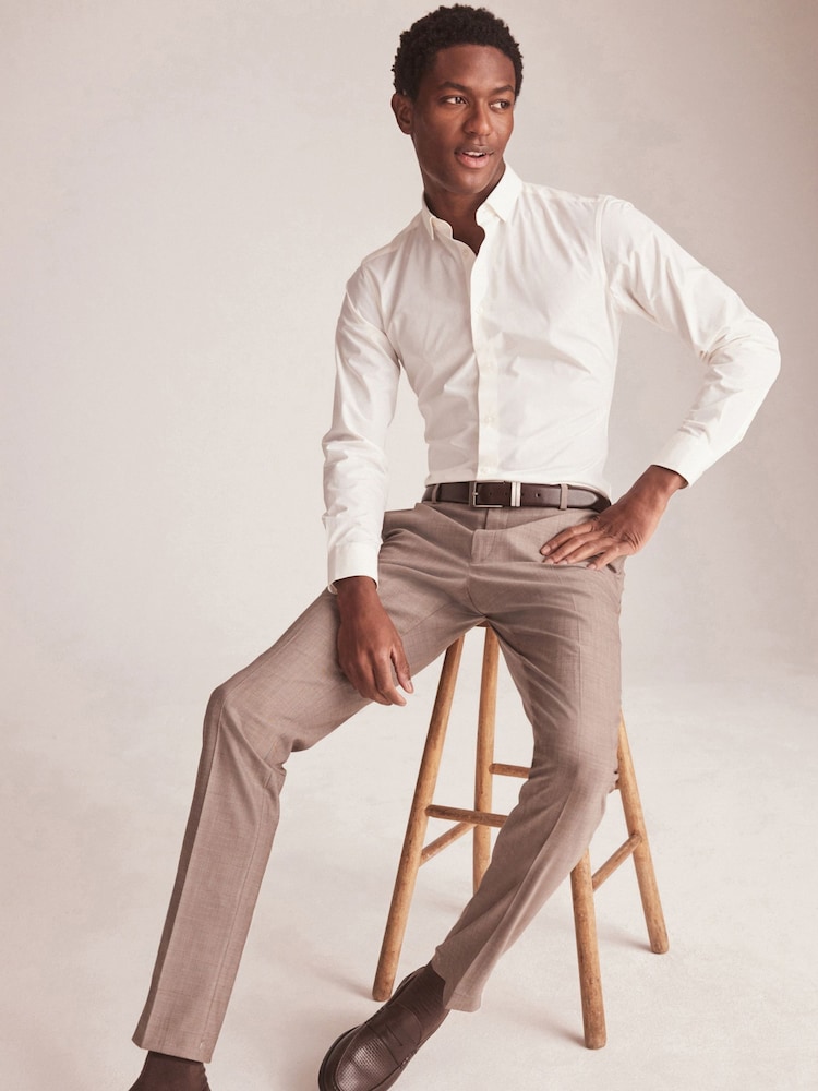 Taupe Slim Fit Motion Flex Stretch Wool Blend Suit: Trousers - Image 2 of 8