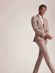 Taupe Slim Fit Motion Flex Stretch Wool Blend Suit: Trousers - Image 3 of 8