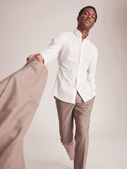 Taupe Slim Fit Motion Flex Stretch Wool Blend Suit: Trousers - Image 4 of 8