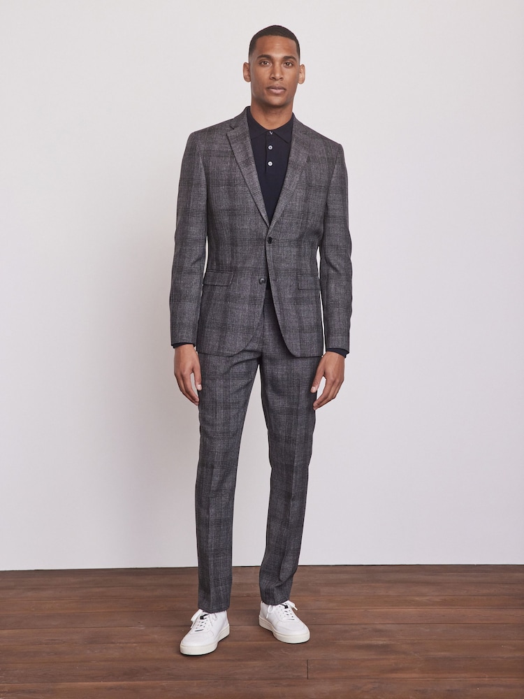 Grey Check Slim Fit Suit Jacket - Image 2 of 13