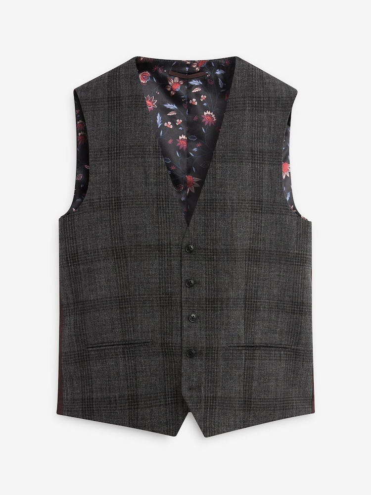 Charcoal Grey Check Suit Waistcoat - Image 1 of 4