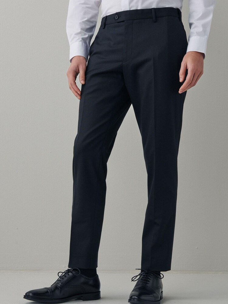 Black Tailored Fit Motion Flex Stretch Wool Blend Suit: Trousers - Image 1 of 7