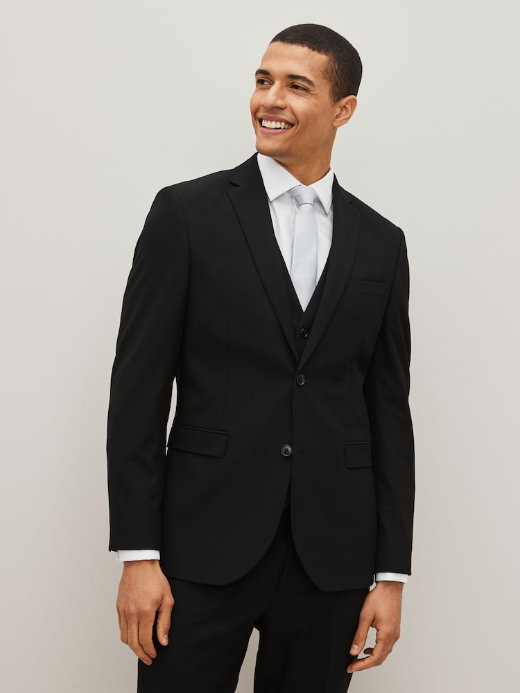 Black Slim Fit Motionflex Stretch Suit Jacket - Image 1 of 8