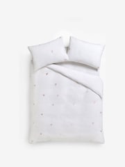 White With Pink Hearts Embroidered Duvet Cover and Pillowcase Set - Image 5 of 5