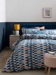 Blue Geo 100% Cotton Printed Duvet Cover and Pillowcase Set - Image 1 of 4