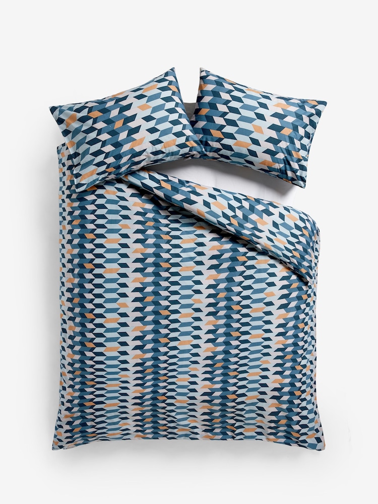 Blue Geo 100% Cotton Printed Duvet Cover and Pillowcase Set - Image 2 of 4