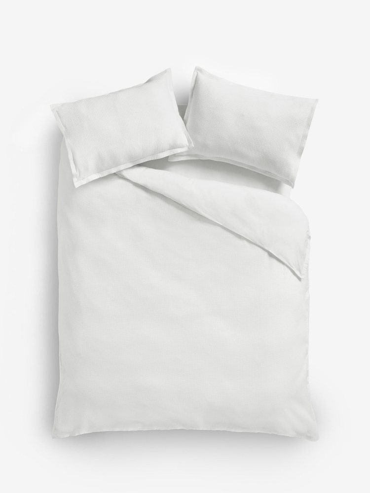 White Waffle Duvet Cover And Pillowcase Set - Image 2 of 4
