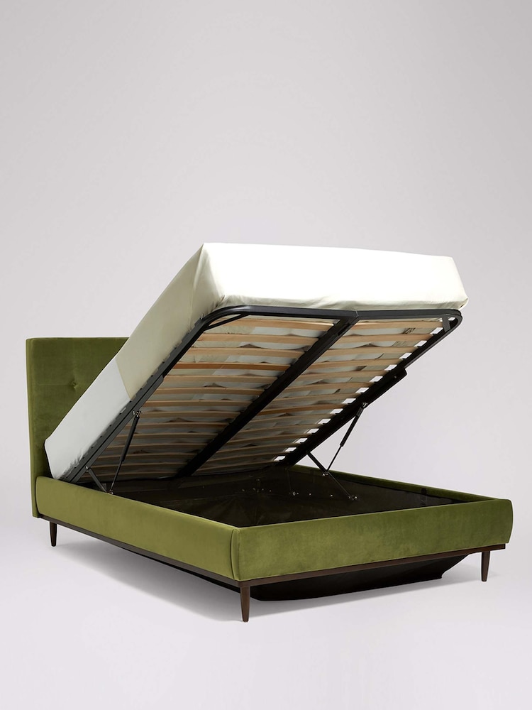 Swoon Opulent Velvet Olive Green Klee Upholstered End Lift Ottoman Storage Bed Frame - Image 2 of 7