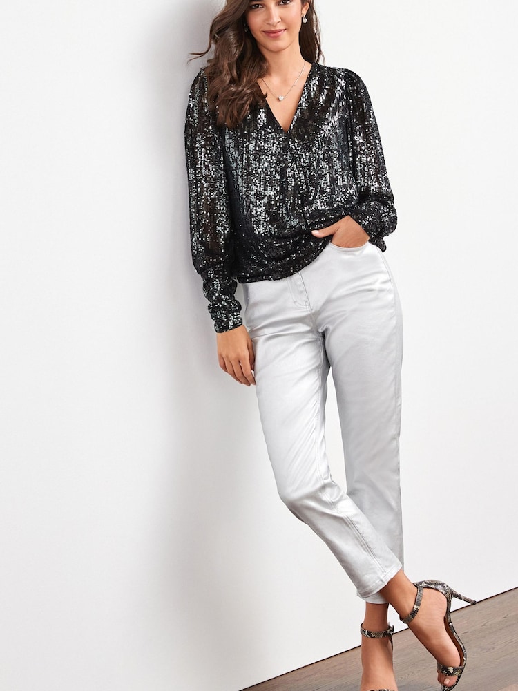 Silver Coated Straight Leg Jeans - Image 1 of 5