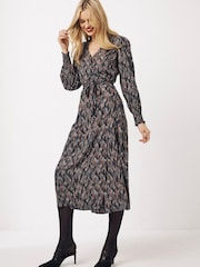 FatFace Black Farah Ikat Midi Wrap Dress - Image 1 of 4