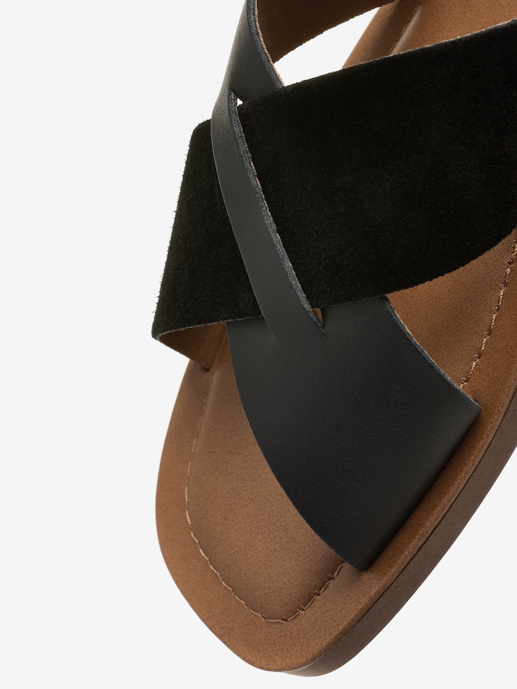 Black Regular/Wide Fit Forever Comfort® Crossover Leather Sandals - Image 6 of 7