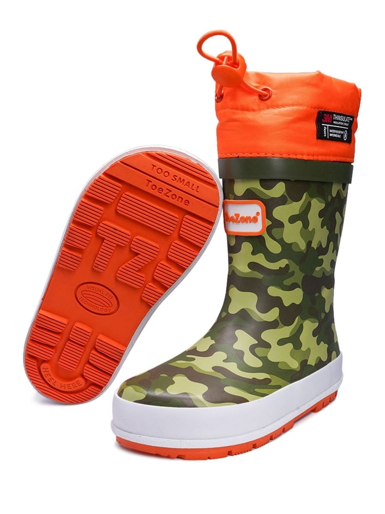 ToeZone Orange Tie Top Camo Wellies - Image 2 of 6