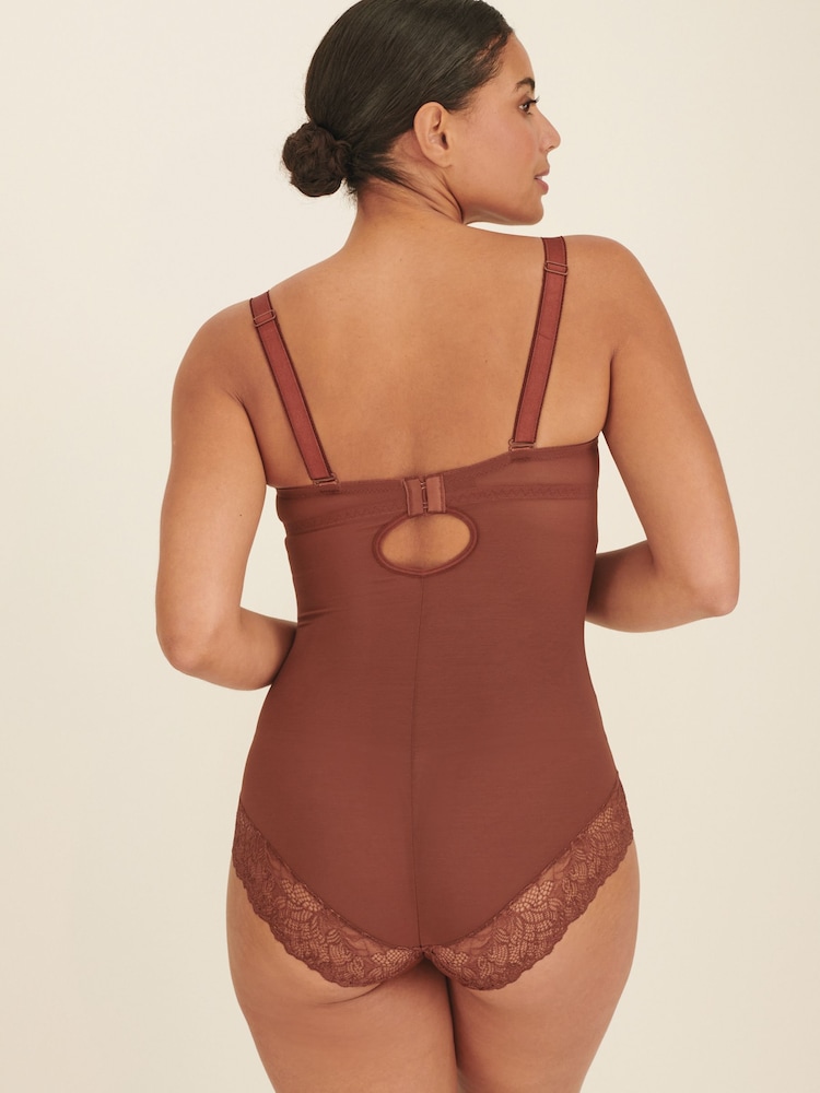 Chocolate Nude Firm Tummy Control Cupped Lace Body - Image 1 of 5