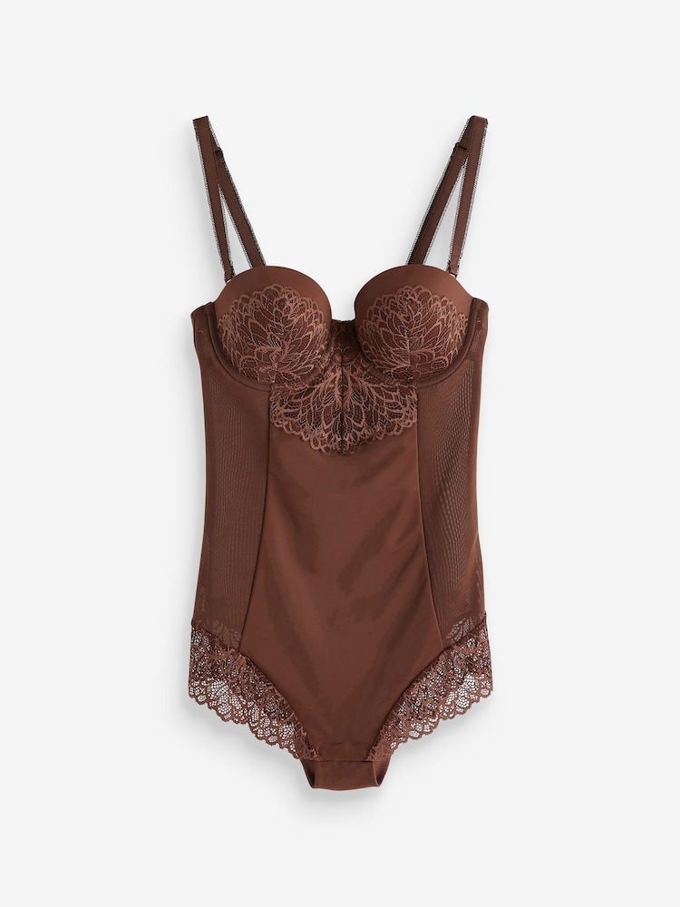 Chocolade nude - Kanten body met cups en sterke buikcorrectie - Image 4 of 5