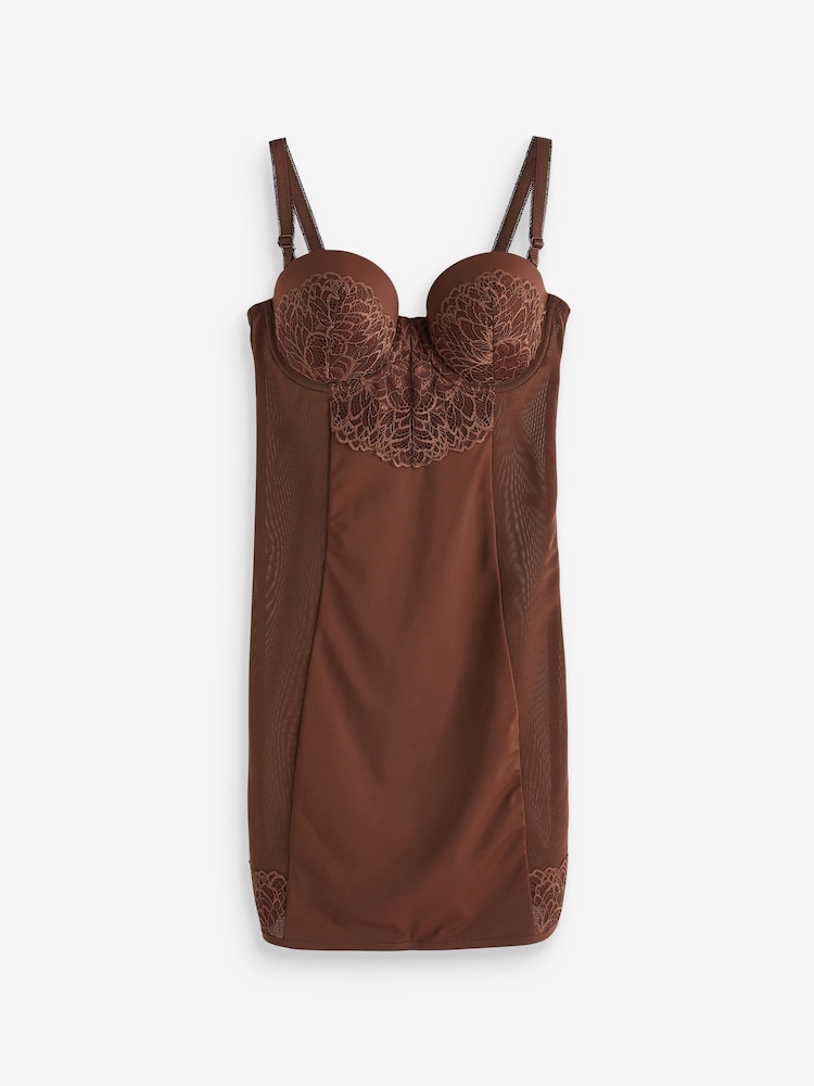 Chocolate Nude Firm Tummy Control Cupped Lace Slip - Image 1 of 6