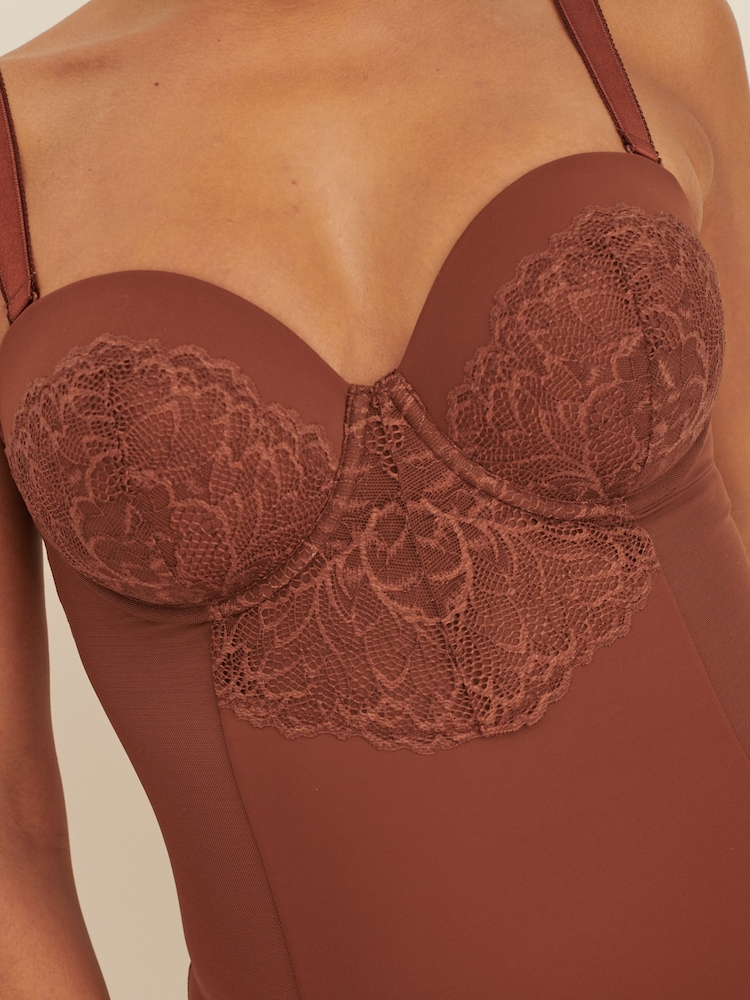 Chocolade nude - Kanten slipdress met cups en sterke buikcorrectie - Image 4 of 6