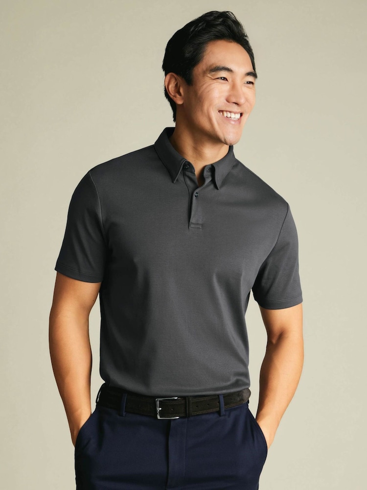 Qrafit Boz - Charles Tyrwhitt Qısa Qollu Polo Köynək - 5şəkildən 1 şəkil
