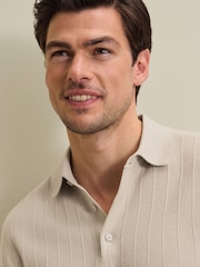 Charles Tyrwhitt Natural Cotton Stripe Knit Polo Shirt - Image 3 of 6