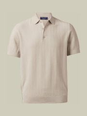 Charles Tyrwhitt Natural Cotton Stripe Knit Polo Shirt - Image 4 of 6
