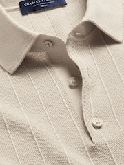 Charles Tyrwhitt Natural Cotton Stripe Knit Polo Shirt - Image 5 of 6
