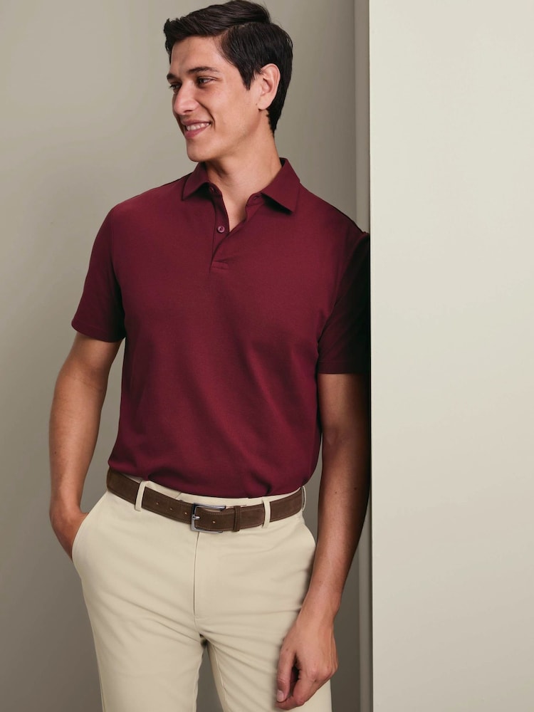 Czerwony - Charles Tyrwhitt Shorts Sleeve Cotton Stretch Smart Pique Polo Shirt - Obraz 1 z 5 Czerwony - Charles Tyrwhitt Shorts Sleeve Cotton Stretch Smart Pique Polo Shirt - Obraz 1 z 5