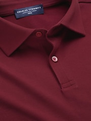 Czerwony - Charles Tyrwhitt Shorts Sleeve Cotton Stretch Smart Pique Polo Shirt - Obraz 4 z 5