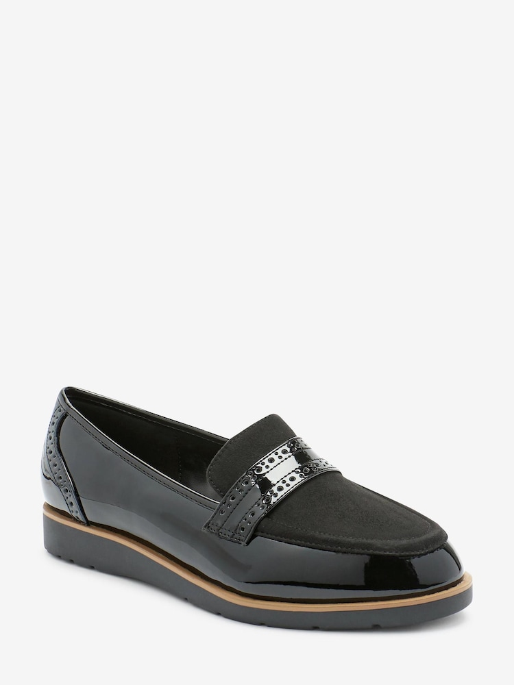 Black Material Mix Extra Wide Fit Forever Comfort® Brogue Detail Chunky Sole Forever Comfort Loafers - Image 2 of 4