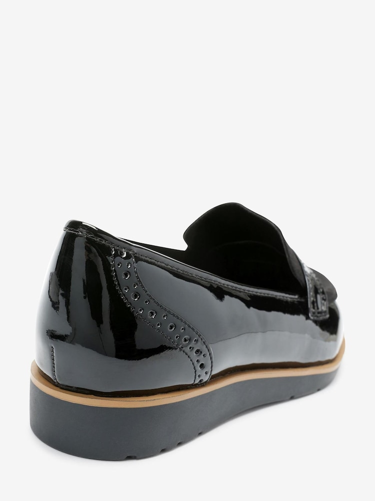Black Material Mix Extra Wide Fit Forever Comfort® Brogue Detail Chunky Sole Forever Comfort Loafers - Image 4 of 4