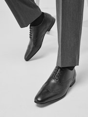Black Wide Fit Leather Oxford Brogue Shoes - Image 2 of 6