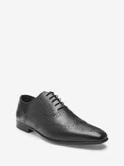 Black Wide Fit Leather Oxford Brogue Shoes - Image 4 of 6