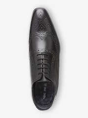 Black Wide Fit Leather Oxford Brogue Shoes - Image 5 of 6