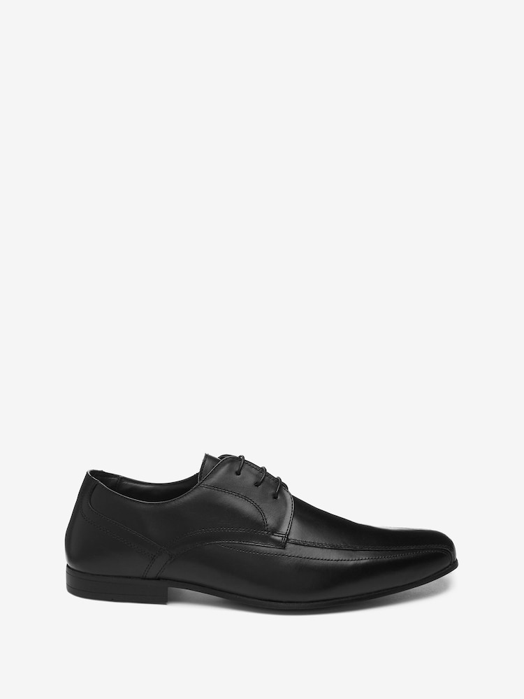 Black Wide Fit Leather Panel Lace-Up Shoes - Image 1 of 6 Black Wide Fit Leather Panel Lace-Up Shoes - Image 1 of 6