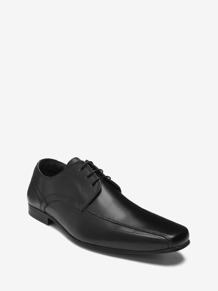 Black Wide Fit Leather Panel Lace-Up Shoes - Image 2 of 6 Black Wide Fit Leather Panel Lace-Up Shoes - Image 2 of 6