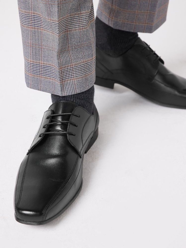 Black Wide Fit Leather Panel Lace-Up Shoes - Image 6 of 6 Black Wide Fit Leather Panel Lace-Up Shoes - Image 6 of 6
