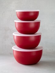 Kitchen Aid Set of 4 Red Lidded Prep Bowls - Image 1 of 3
