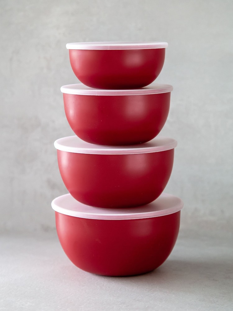 Kitchen Aid Set of 4 Red Lidded Prep Bowls - Image 1 of 3
