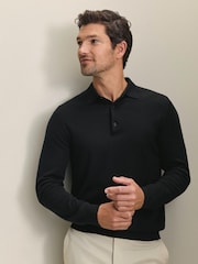 Melns - Charles Tyrwhitt tīra merino polo kakla džemperis - Attēls 1 no 5