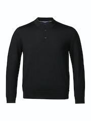 Melns - Charles Tyrwhitt tīra merino polo kakla džemperis - Attēls 3 no 5