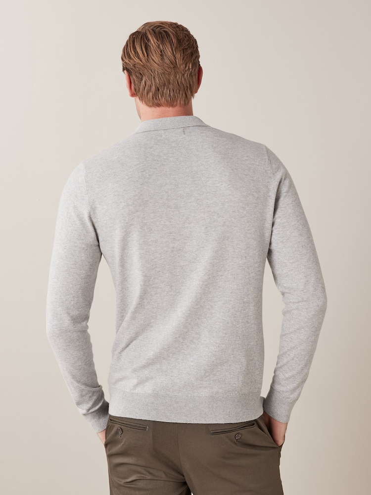Grey with Stag Embroidery Regular Knitted Polo Shirt - Image 1 of 5