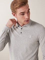 Grey with Stag Embroidery Regular Knitted Polo Shirt - Image 2 of 5