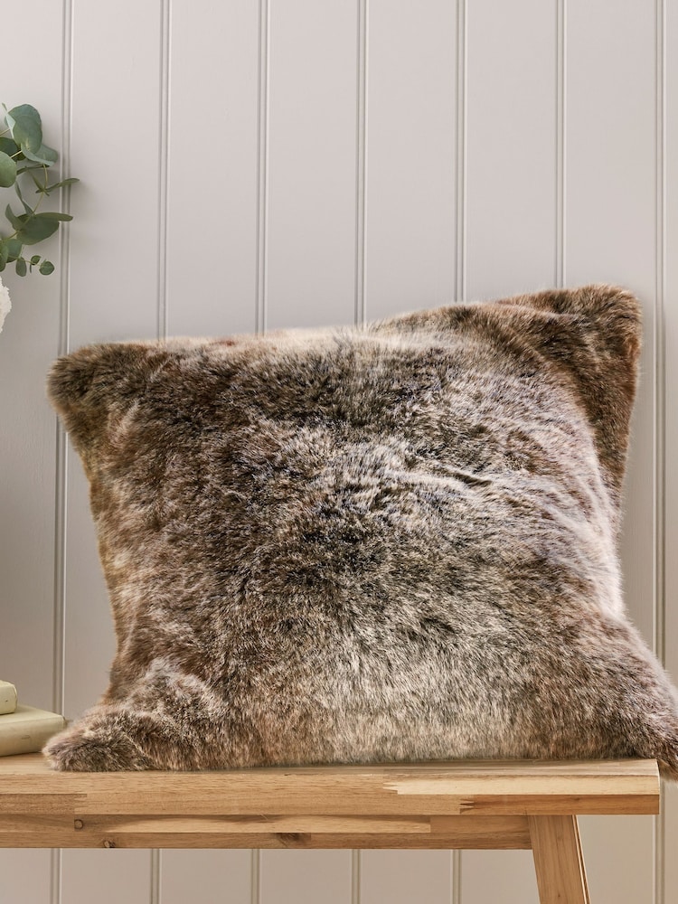 Laura Ashley Chocolate Brown Hexham Faux Fur Cushion - Image 1 of 2