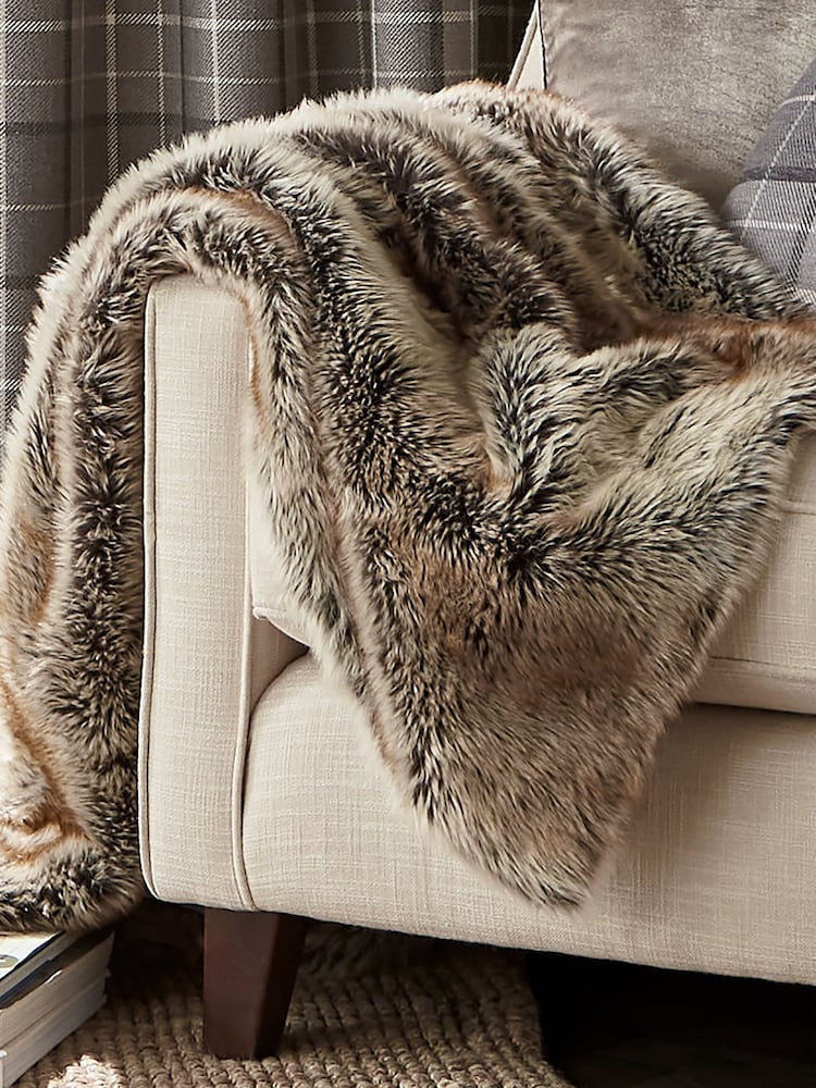 Laura Ashley Chocolate Brown Hexham Faux Fur Throw - Image 1 of 2