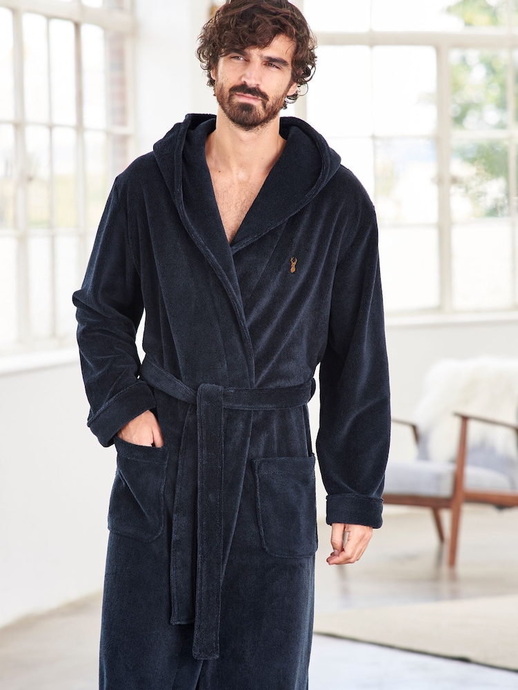 Navy Blue Supersoft Hooded Dressing Gown - Image 1 of 3 Navy Blue Supersoft Hooded Dressing Gown - Image 1 of 3