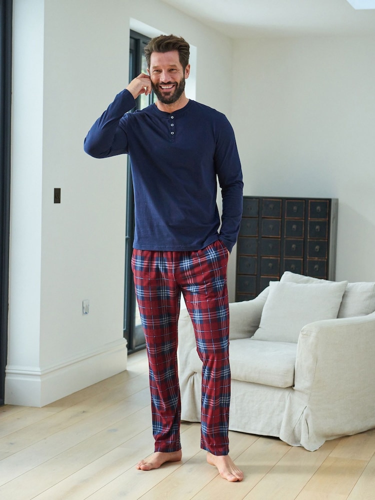 Navy Blue/Red Check Motionflex Cosy 100% Cotton Pyjamas Set - Image 1 of 9 Navy Blue/Red Check Motionflex Cosy 100% Cotton Pyjamas Set - Image 1 of 9
