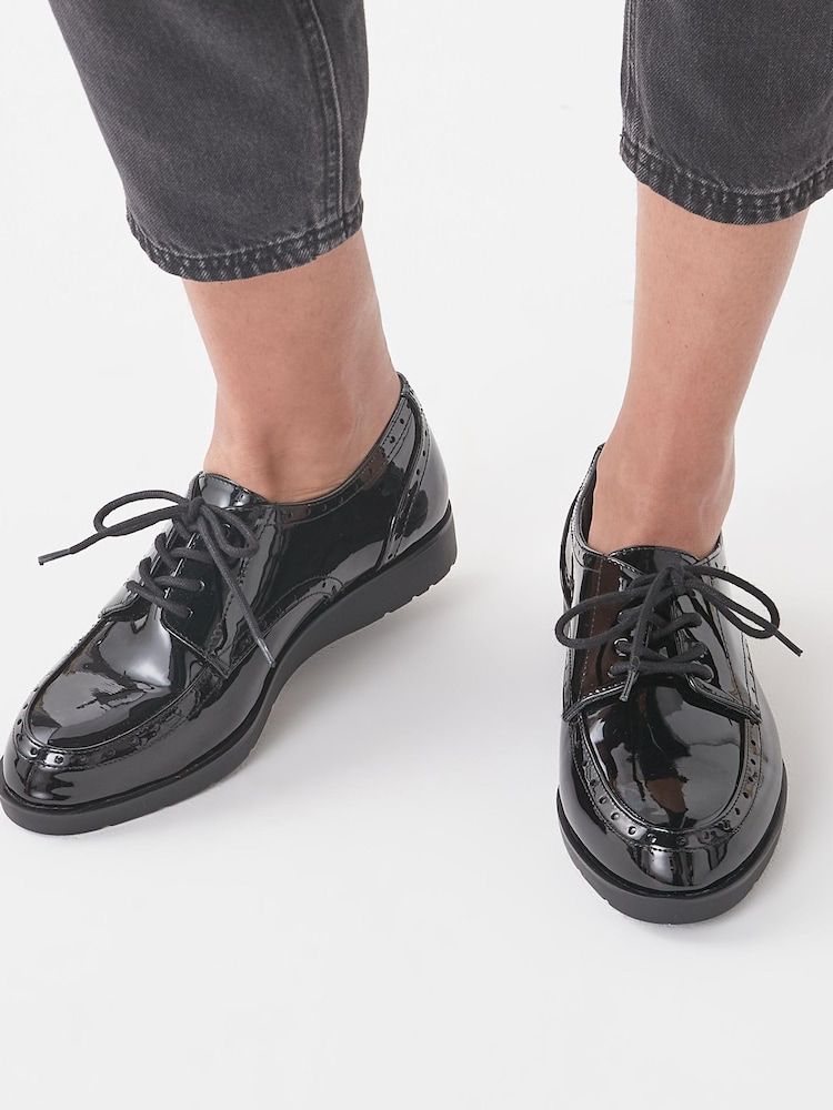 Black Extra Wide Fit Forever Comfort® EVA Lace-Up Patent Shoes - Image 1 of 11
