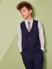 Navy Blue Waistcoat, Blue Shirt & Tie Set Waistcoat (12mths-16yrs) - Image 1 of 6