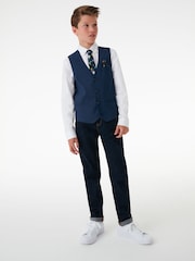 Navy Blue Waistcoat, White Shirt & Tie Set Waistcoat (12mths-16yrs) - Image 1 of 5